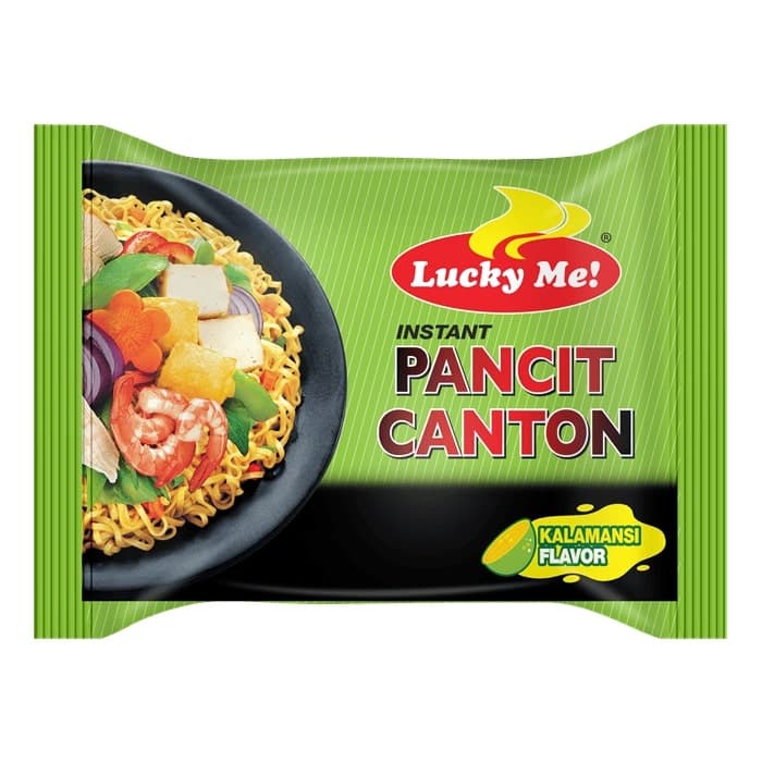 Lucky Me Pancit Canton Kalamansi noodles istantanei gusto Calamandino busta sigillata verde